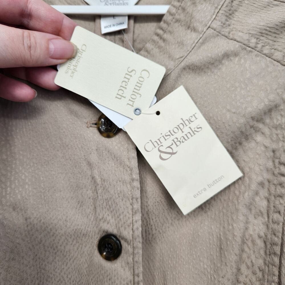 NWT Christopher & Banks Tan Minimalist Button Down Blazer Jacket Women's L - Picture 5 of 10